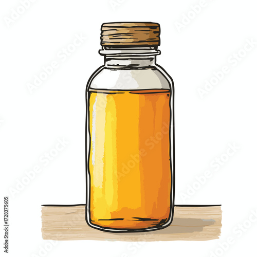 Hand Drawn Style Oil in Bottle, Glass Container Illustration