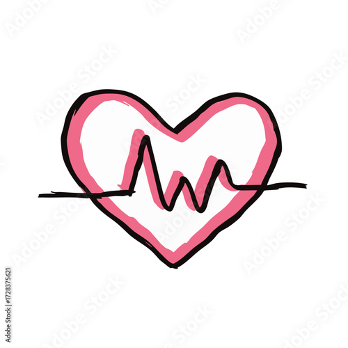 Handdrawn Outline Heartbeat Line in Heart Shape Symbol Element