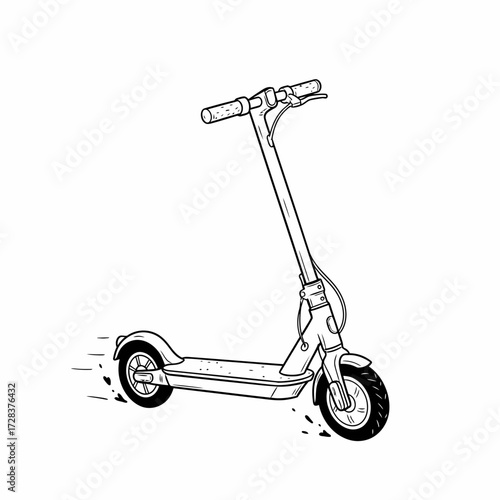 Detailed illustration of an electric scooter, showing its design and movement.