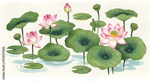 Water lily pond illustration