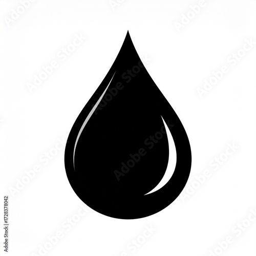 Vector Water Droplet Icon with Smooth Symmetrical Black Design on White Background