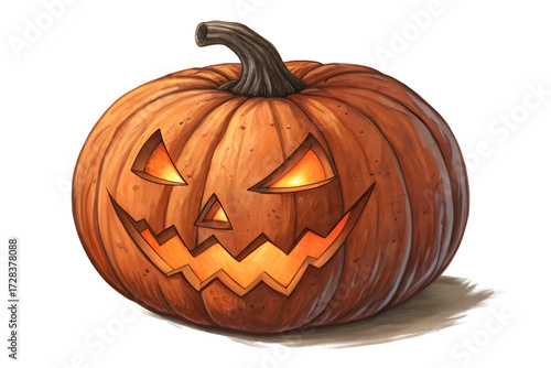 Cartoon Jack O Lantern with Glowing Eyes on Transparent Background