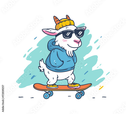 Funny Goat Playing Skateboarding
