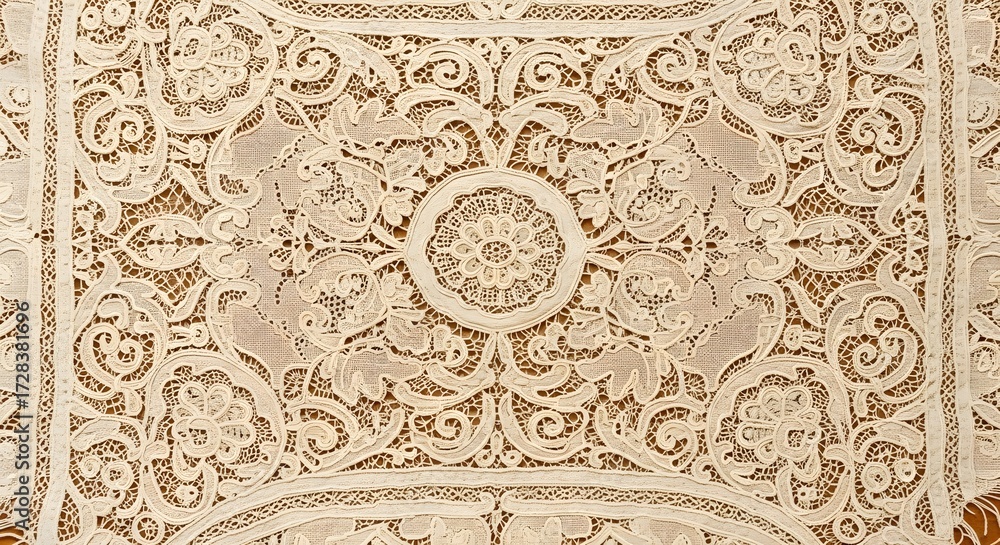 Obraz premium Delicate floral lacework elegance, vintage textile with intricate patterns texture
