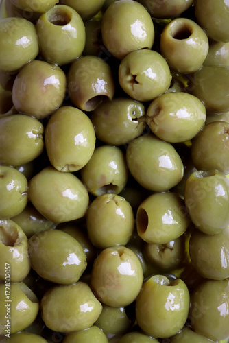 Pickled Green Olives. A healthy food for a healthy diet. Green olives pickled in olive oil.