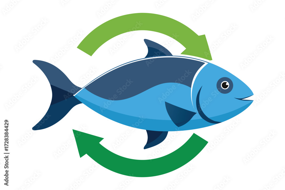 Obraz premium Blue Fish with Green Recycling Arrows marine life aquatic