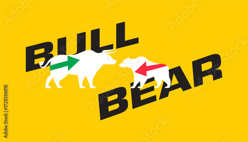stock market trade bull vs bear yellow background
