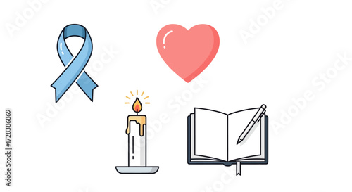 Vector Illustration featuring Blue Ribbon Heart Candle and Book Design Modern Style