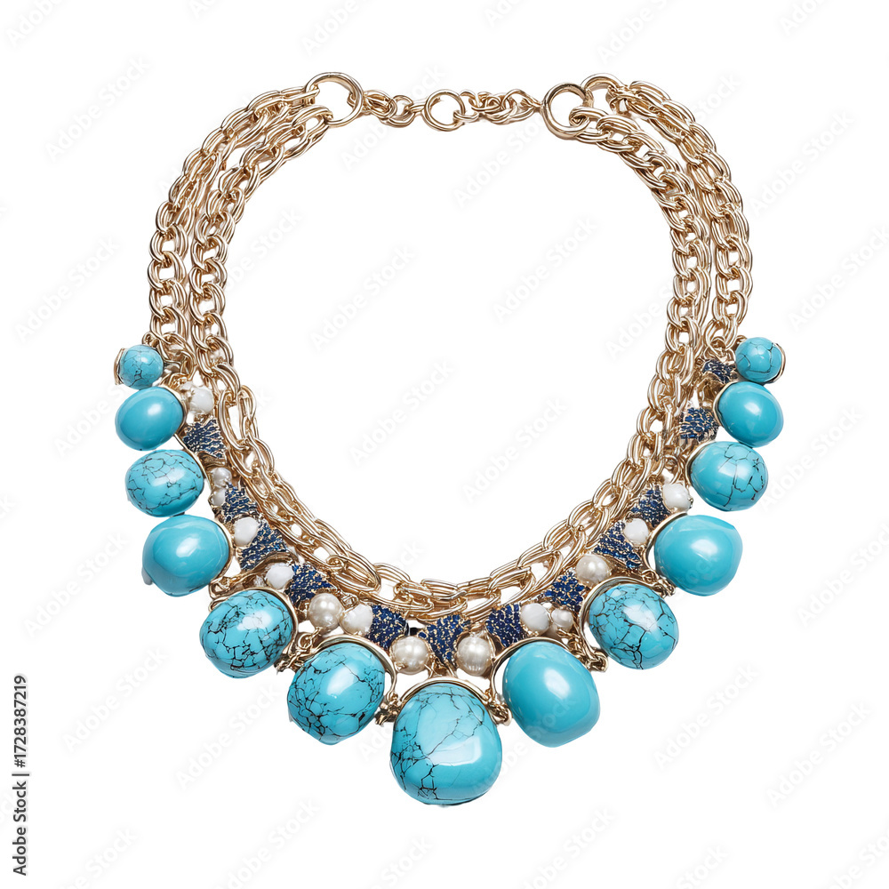 Obraz premium Turquoise beaded necklace with gold chain