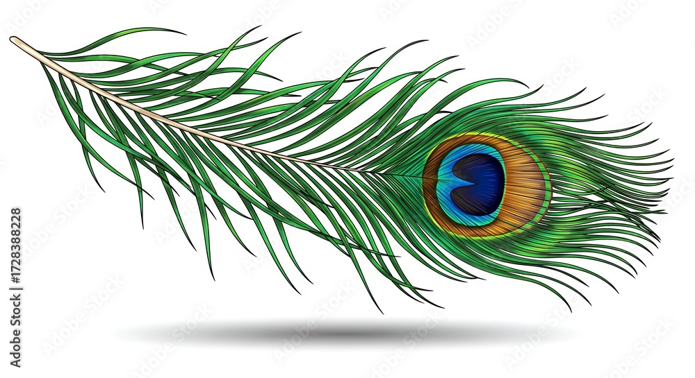 Obraz premium Detailed peacock feather illustration against white background