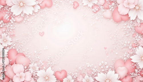 Romantic pink floral hearts background, perfect for valentine's day, love letters, or wedding invitations