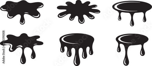 Dripping Liquid Droplets Icon Set Black Silhouette Vector Illustration