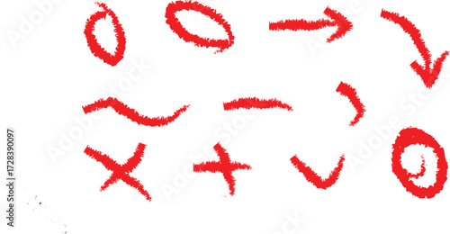 Roughly Drawn Red Marks An Assortment of Shapes Arrows and Symbols for Emphasis or Decoration in a Graphic Design