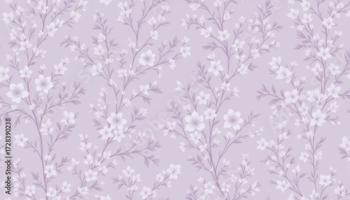 Elegant purple floral wallpaper with delicate white flowers for luxurious home decor