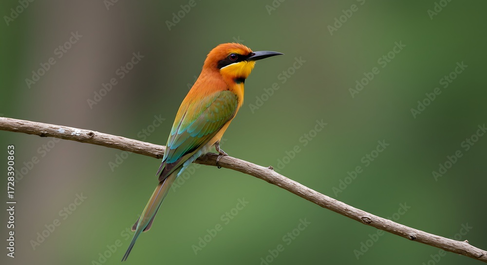 Obraz premium Colorful bird perched on a branch against blurred green background