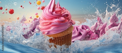 cupcake, vibrant pink frosting, splashing water, floating hearts, magical, fantasy, whimsical, dreamlike, hyper-realistic, 8k, highly detailed, intricahigh resolution, hyperdete, cinematic, 3d render
