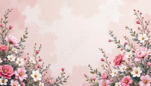 Delicate pink flowers background, soft, romantic, and dreamy floral wallpaper setting for design projects