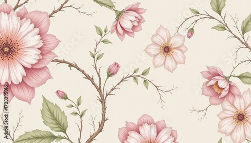 Elegant pink floral wallpaper, blooming botanical design for walls beautiful