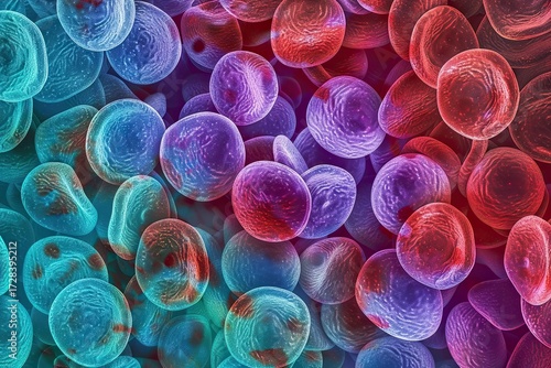 Microscopic view of human erythrocytes and leukocytes in blood sample