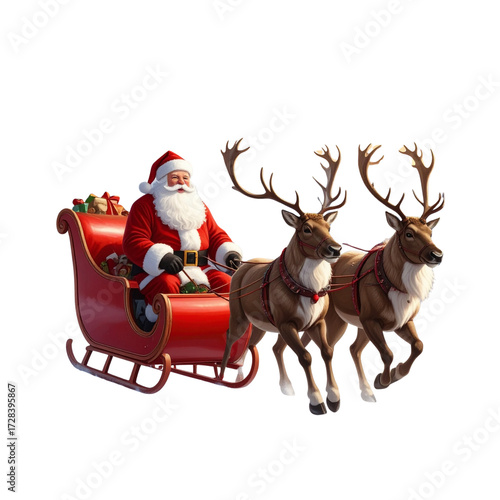  Festive Holiday Illustration of Santa in Sleigh with Reindeer on Winter Night