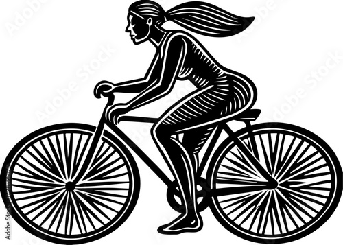 Woman Riding Bicycle Silhouette, Sports and Fitness SVG, PNG