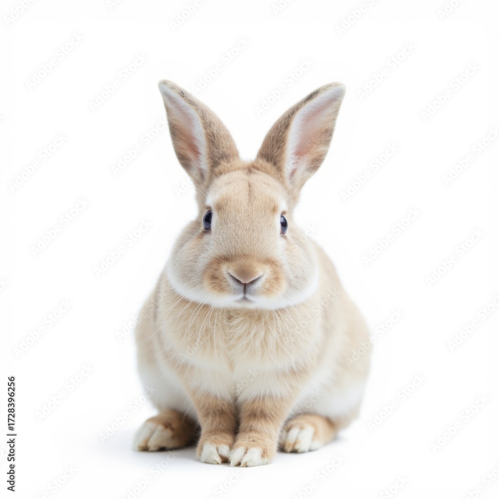 Obraz premium Cute and Fluffy Rabbit Sitting on White Background in Studio Setting