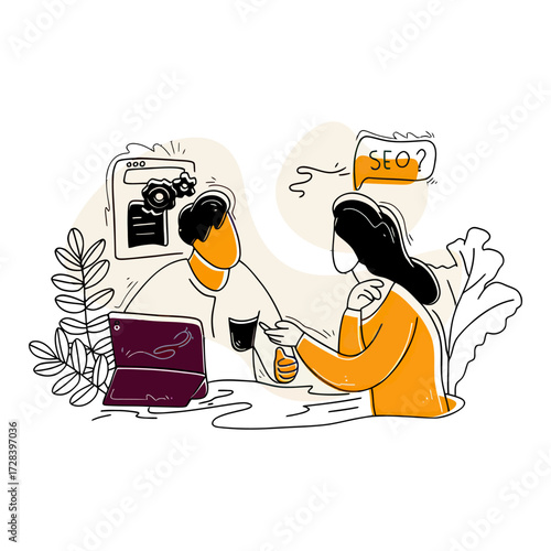 Design seo meeting collaboration teamwork business strategy marketing discussion planning brainstorm session teamwork verctor art illustration png