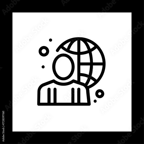 Sleek Line Icon of a Person with a Globe, Symbolizing Global Network and International Communication Reach