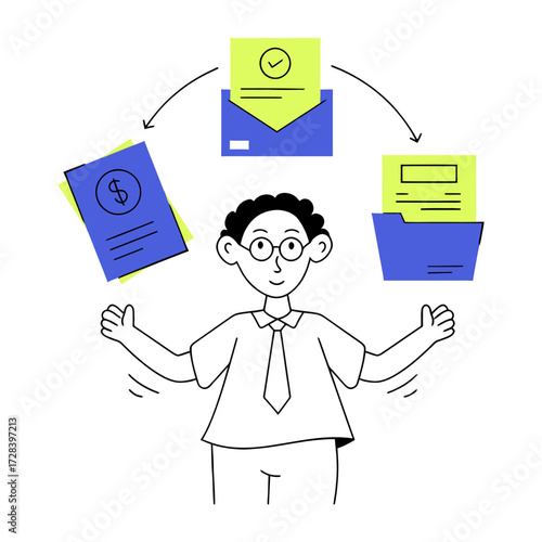 Design document management financial records file organization accounting paperwork invoice receipt system process verctor art illustration png