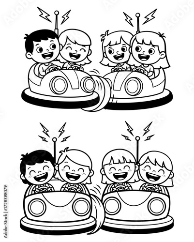 Illustration of children having fun in bumper cars, a delightful scene of joy