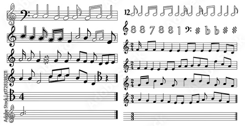 Vector art of collection of musical notes and symbols music notation elements set
