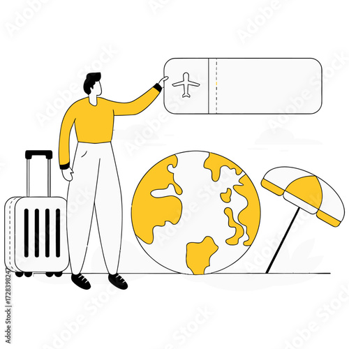 Design travel planning with ticket and suitcase for world tour adventure vacation destination trip journey holiday 100 verctor art illustration png