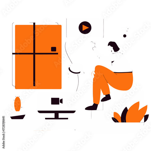 Design video call conference online meeting communication work from home digital technology illustration design verctor art illustration png