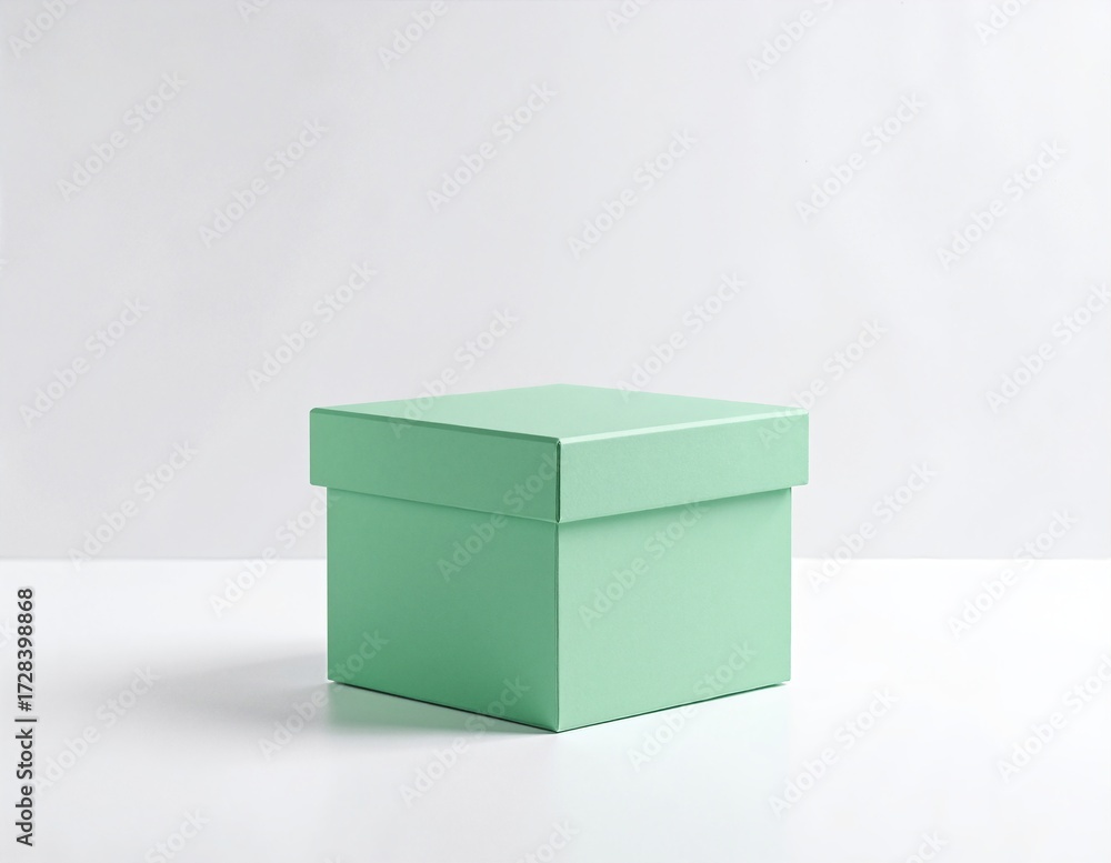 Fototapeta premium A vibrant green box with a slightly ajar lid, revealing a glimpse of its interior. The box's smooth surface reflects light, adding depth to its color.