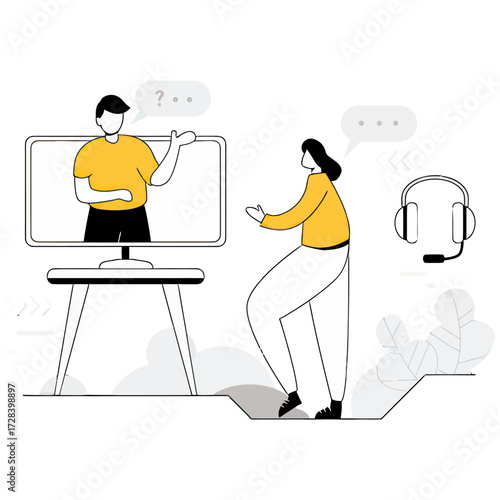 Design online learning education video conference webinar communication training course student teacher meeting verctor art illustration png