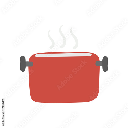 Illustration of a red pot with steam rising from it, signifying cooking or heat