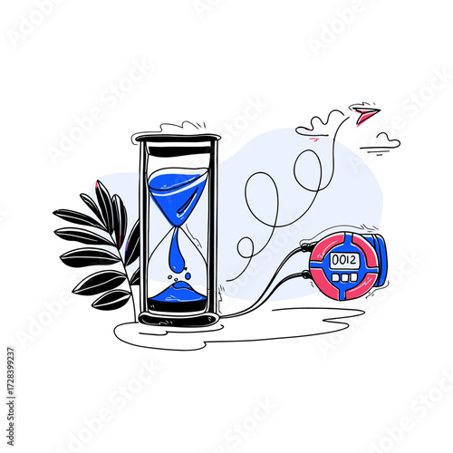 Design time management hourglass countdown timer productivity focus efficiency deadline planning work life balance verctor art illustration png