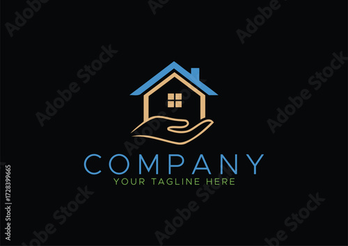 Minimalist Real Estate House Logo, Hand Holding Home, Property Care and Protection Icon