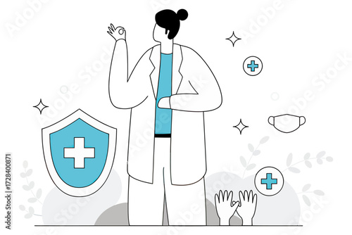 Design doctor health healthcare medical insurance protection shield safety wellness medicine clinic care hospital aid verctor art illustration png