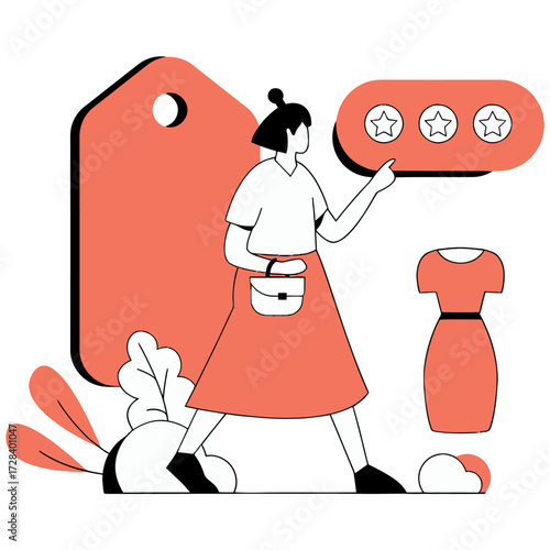 Design woman fashion rating dress style review online shopping tag star feedback customer satisfaction product verctor art illustration png