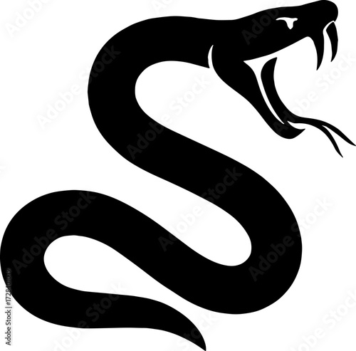 Side view vector of snake striking with open fangs