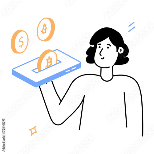 Design bitcoin cryptocurrency mobile payment digital currency blockchain technology finance investing online coin verctor art illustration png