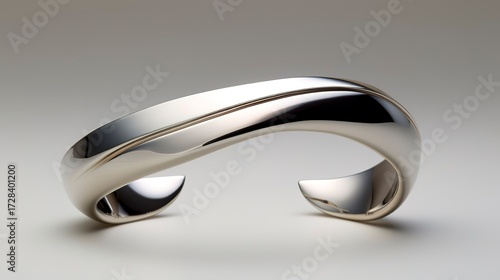 A photo of a sleek silver open cuff. ,