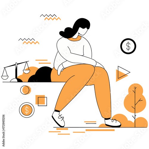 Design financial depression sad person money problems economic anxiety stress investment loss recession concept art verctor art illustration png