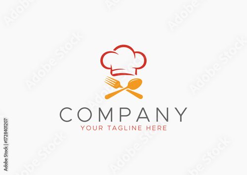 Outline Chef Hat Logo with Crossed Fork and Spoon - Modern and Minimalist Icon for Catering, or Online Recipe Brand Vector