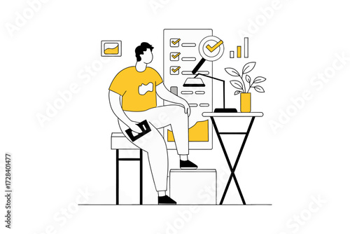 Design illustration of checklist audit inspection quality control assessment and magnifying glass with checkmark verctor art illustration png