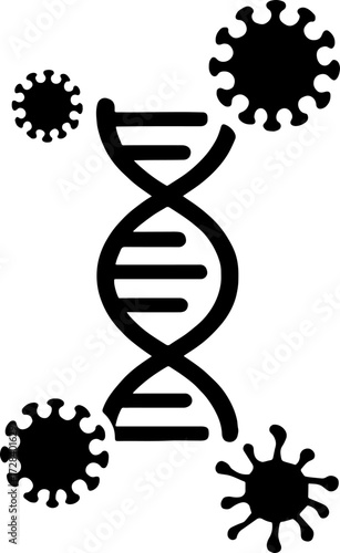 Silhouette of DNA Helix with Virus Particles - Genetic Mutation Vector with white background 