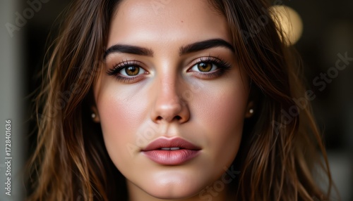 Wallpaper Mural Glamorous woman with long brown hair and pink lips, a portrait of beauty elegance Torontodigital.ca