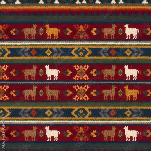 Peruvian alpaca woven blanket textile pattern