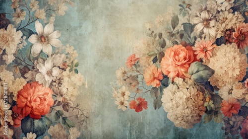 beautiful floral bouquet, vibrant colors, delicate flowers, vintage style, oil painting aesthetic, antique textured background, lush and romantic composition, cinematic lighting, dreamlike and etherea